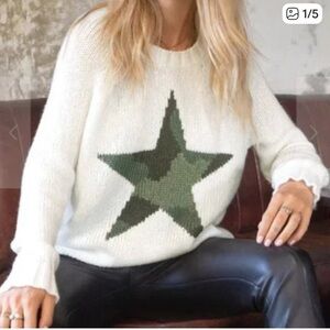 Wooden Ships White Sweater with Green Star